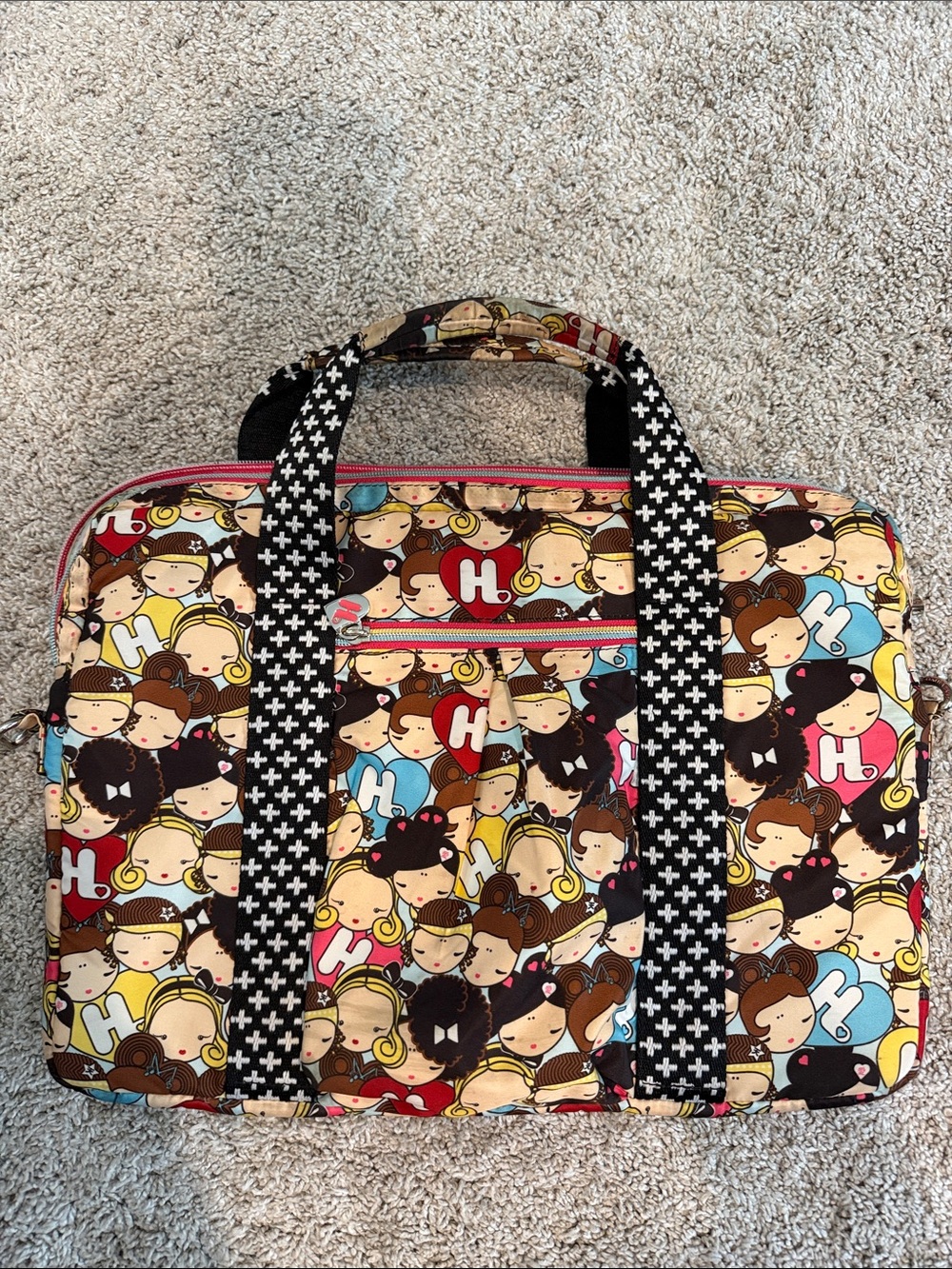 Harajuku Lovers Multicolor Cartoon Faces Laptop Bag